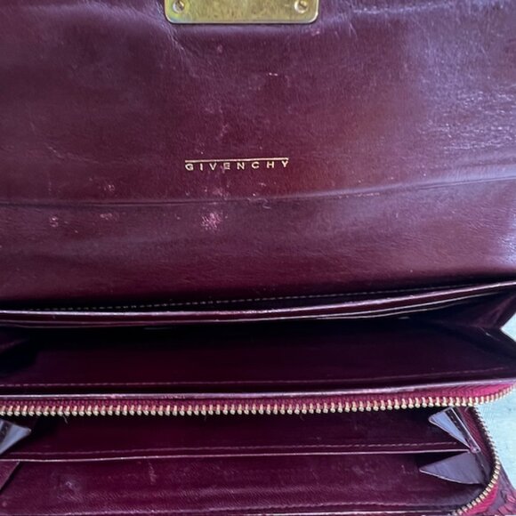 Vintage Retro Givenchy Ostritch  Burgendy Leather  Long Wallet Biflod   Logo(11) - Picture 7 of 12